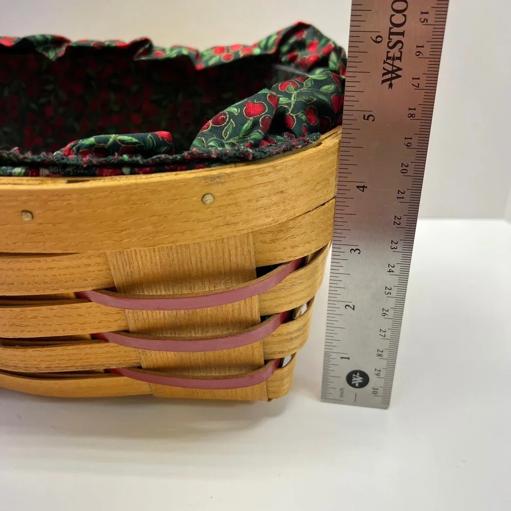 Peterboro Basket Co VTG Yuletide Berry Woven Wood Basket Leather Handle USA Made